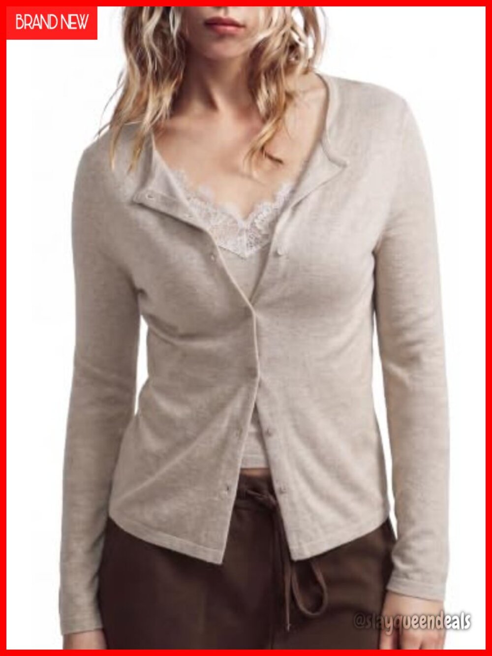 Cashmere Blend Lace Button Down Long Sleeve Sweater